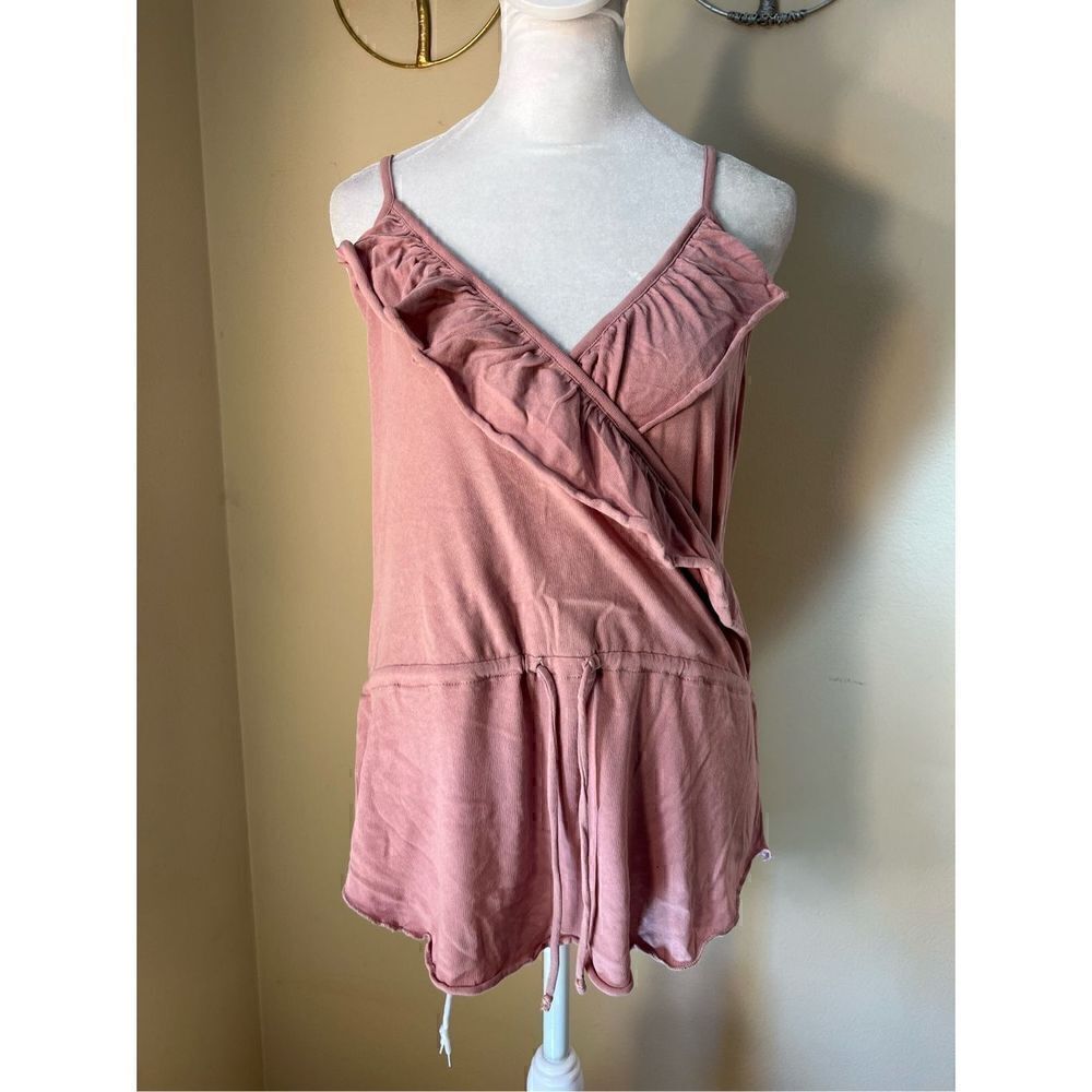 NWT! Chaser Mauve Pink Faux Wrap Ruffle Drawstring Tank Top Medium
